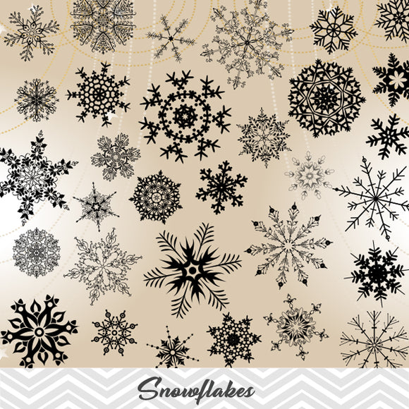 Black Snowflake Clip Art, Digital Snowflake Clipart, Christmas Clip Art, 0070