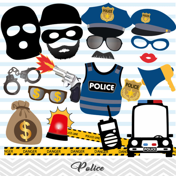 Police Party Photo Booth Props, Printable Cops and Robbers Party Photo Booth Props, 0402