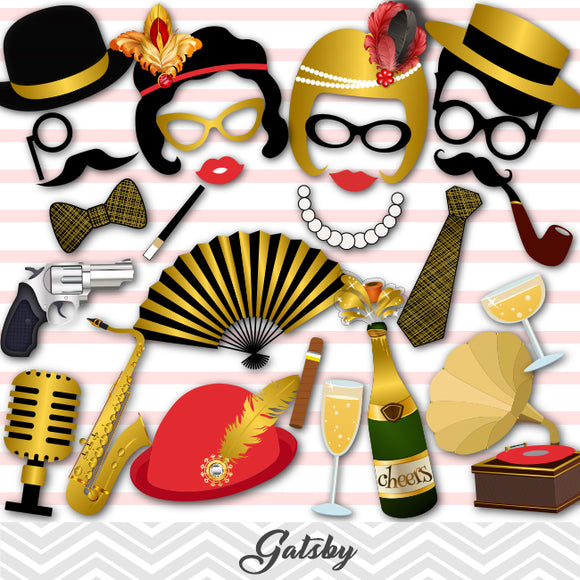 Gatsby Photo Booth Props, Printable Roaring 20s Party Photo Booth Props, 0312