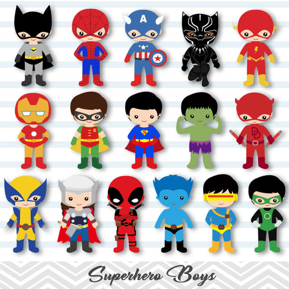 32 Little Boy Superher Digital Clip Art, Boys Superhero Clipart, Avengers Marvel Clip Art, 00265