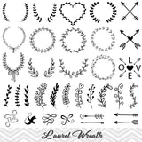 Laurel Wreath Clip Art, Laurel Wreath Leaf Clipart, Hand Drawn Leaf Laurel Branches Clip Art, 00159
