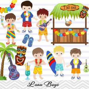 Luau Boy Digital Clip Art, Hawaii Tiki Party Clipart, Hula Party Boy Clip Art, 0171