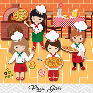 Pizza Party Clip Art, Little Chef Little Girl Pizza Clipart, 00172