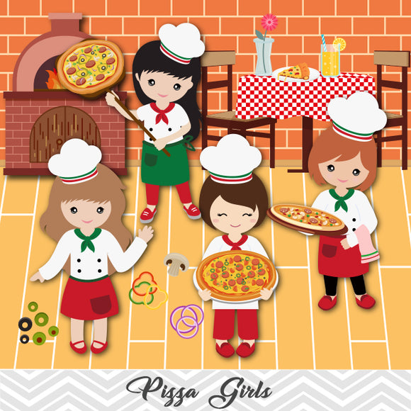 Pizza Party Clip Art, Little Chef Little Girl Pizza Clipart, 00172
