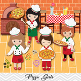 Pizza Party Clip Art, Little Chef Little Girl Pizza Clipart, 00172