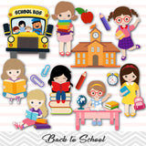 Girls Back to School Clip Art, Girls School Day Clipart, 00242