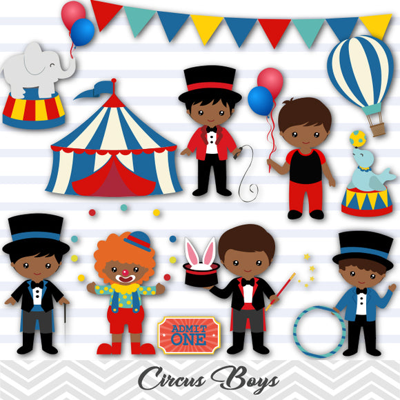 African American Circus Clip Art, Circus Boys Clipart, Carnival Clipart, 00223
