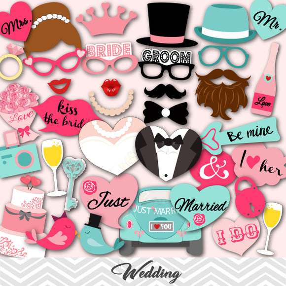 Wedding Party Photo Booth Props, Printable Bride and Groom Party Photo Booth Props, 0024