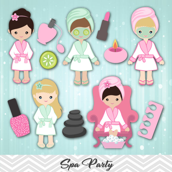 Spa Girls Digital Clip Art, Girls Spa Party Clipart, 00182