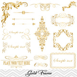 Golden Frame Border Clipart, Gold Flourish Swirl Frame Clip Art, 00065