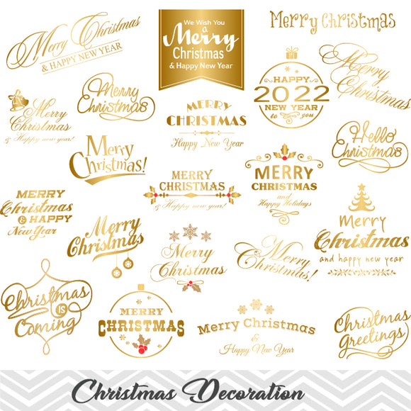 Gold Merry Christmas Clipart, Gold Christmas Wording Clip Art, Gold Christmas Photo Overlays, 0424