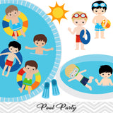 Boys Pool Party Clip Art, Boys Swim Party Clipart, Summer Pool Party Clipart, 00198