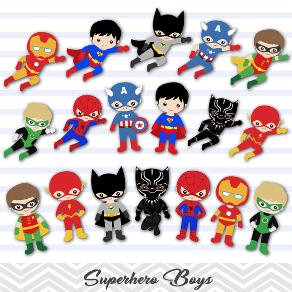27 Superhero Boys Digital Clip Art, Little Boy Superhero Clipart, Avengers Marvel Clip Art, 00190