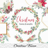 Christmas Floral Frame Digital Clipart, Christmas Decoration Clip Art, 0296