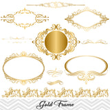 Golden Frame Border Clipart, Gold Flourish Swirl Frame Clip Art, 00044