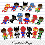 27 African American Superhero Boys Digital Clip Art, Little Boy Superhero Clipart, Avengers Marvel Clip Art, 00205