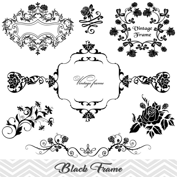 Flower Frame Border Clipart, Flower Flourish Swirl Frame Clip Art, Scrapbook Embellishment  Decor, 00020