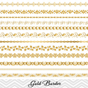 GOLD Border Clip Art, Flourish Swirl Border, Gold Flower Border Scrapbooking Embellishments Decor 00107