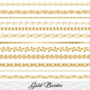 GOLD Border Clip Art, Flourish Swirl Border, Gold Flower Border Scrapbooking Embellishments Decor 00107