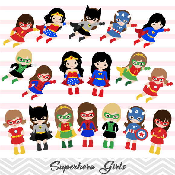 27 Superhero Girls Digital Clip Art, Little Girl Superhero Clipart, Avengers Marvel Clip Art, 00186