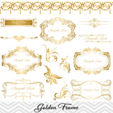 Golden Frame Border Clipart, Gold Flourish Swirl Frame Clip Art, 0038