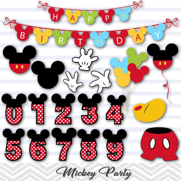 Mickey Birthday Digital Clip Art, Mickey Party Clipart, 00167