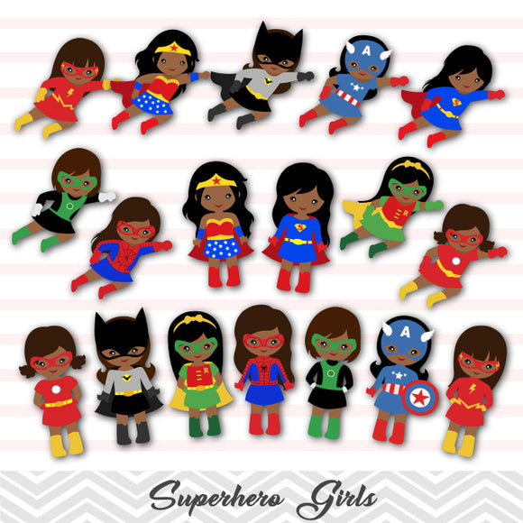 27 African American Superhero Girls Digital Clip Art, Little African American Girl Superhero Clipart, Avengers Marvel Clip Art, 00206