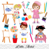 Little Artist Clip Art, Girls Art Party Clipart, Painting Party Clipart, 00168