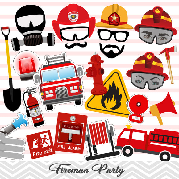 Fireman Photo Booth Props, Printable Firefighter Photo Booth Props, 0200
