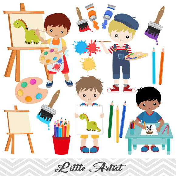 Little Artist Clip Art, Boys Art Party Clipart, Painting Party Clipart, 00166