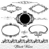 Black Frame Border Clipart, Flourish Swirl Frame Clip Art, Scrapbook Embellishment Vintage Frame Border Clipart, 00043