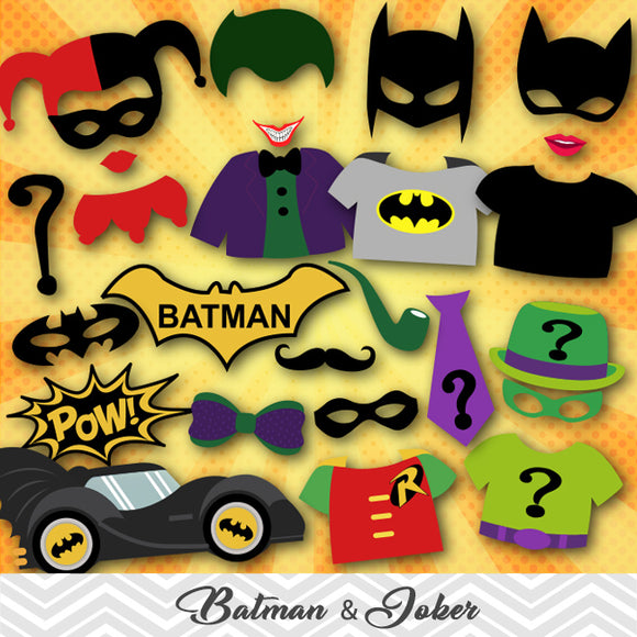 Batman and Joker Photo Booth Props, Superhero Photo Booth Props, 0399