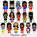 32 African American Little Girl Superher Digital Clip Art, African American Avengers Marvel Clip Art, 00276