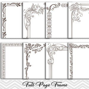 8 Grey Digital Full Page Border Clip Art, Full Page Border Clipart, 0115