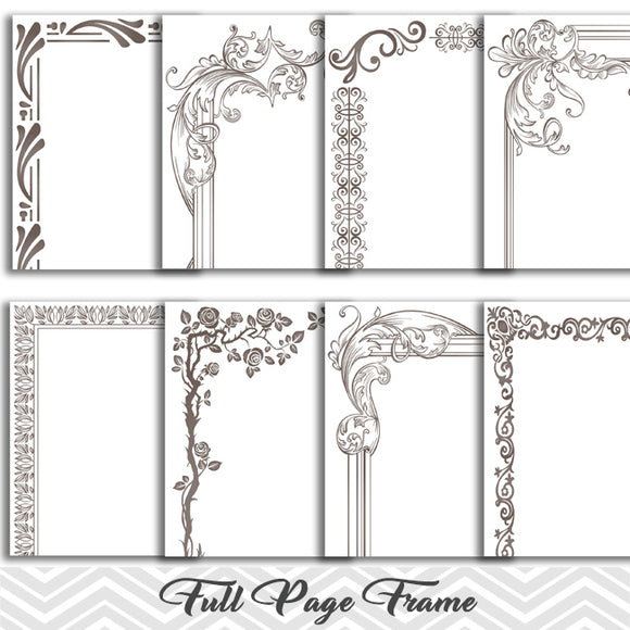 8 Grey Digital Full Page Border Clip Art, Full Page Border Clipart, 0115