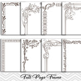 8 Grey Digital Full Page Border Clip Art, Full Page Border Clipart, 0115