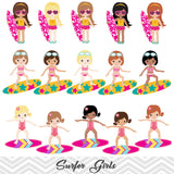 Surfing Girl Digital Clip Art, Summer Beach Party Clipart, Surfer Girl Clip Art, 00164