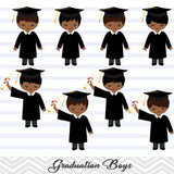 African American Graduation Boys Clip Art, Boys Graduate Clipart, Preschool Kindergarten Graduation Clipart, 00285
