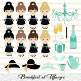 Breakfast at Tiffany's Digital Clip Art, Chic Girls Tiffany Party Clipart, 00266