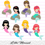 Little Mermaid Digital Clip Art, Mermaid Princess Clipart, 00188