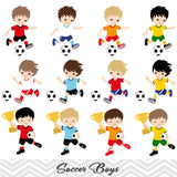 Boys Soccer Digital Clip Art, Sport Boys Soccer Team Clipart, 00256