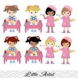 Little Artist Clip Art, Girls Art Party Clipart, Painting Party Clipart, 00168