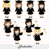 Graduation Girls Clip Art, Girls Graduate Clipart, Preschool Kindergarten Graduation Clipart, 00202