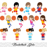 Girls Basketball Digital Clip Art, Sport Girls Basketball Team Clipart, 00258