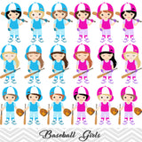 Girls Baseball Digital Clip Art, Sport Girls Baseball Team Clipart, 00255