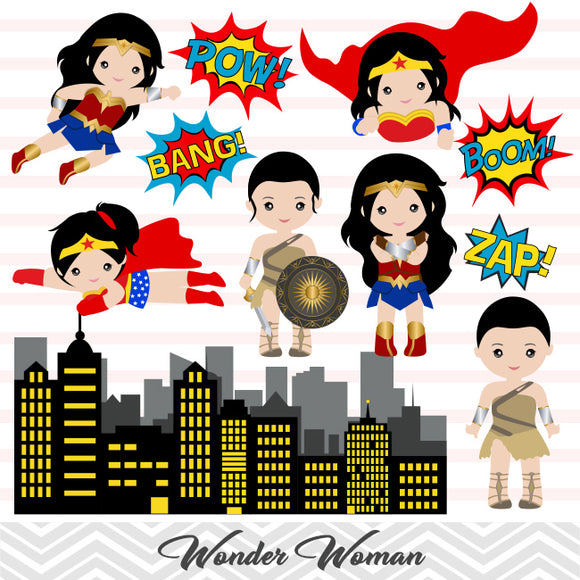 Wonder Woman Digital Clip Art, Superhero Clipart, 0148