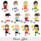 Girls Soccer Digital Clip Art, Sport Girls Soccer Team Clipart, 00257