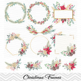 Christmas Floral Frame Digital Clipart, Christmas Decoration Clip Art, 0296