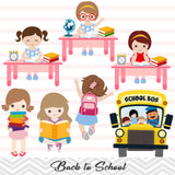 Girls Back to School Clip Art, Girls School Day Clipart, 00242
