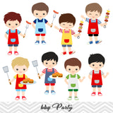 BBQ Digital Clip Art, Kids BBQ Clipart, Boys and Girls Summer Barbecue Clipart, 00248